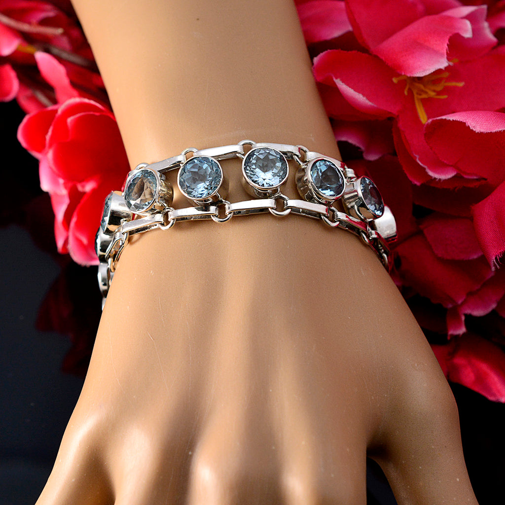 Blue Topaz Ending of Ramadan Essential Blue 925 Silver Links Bracelet