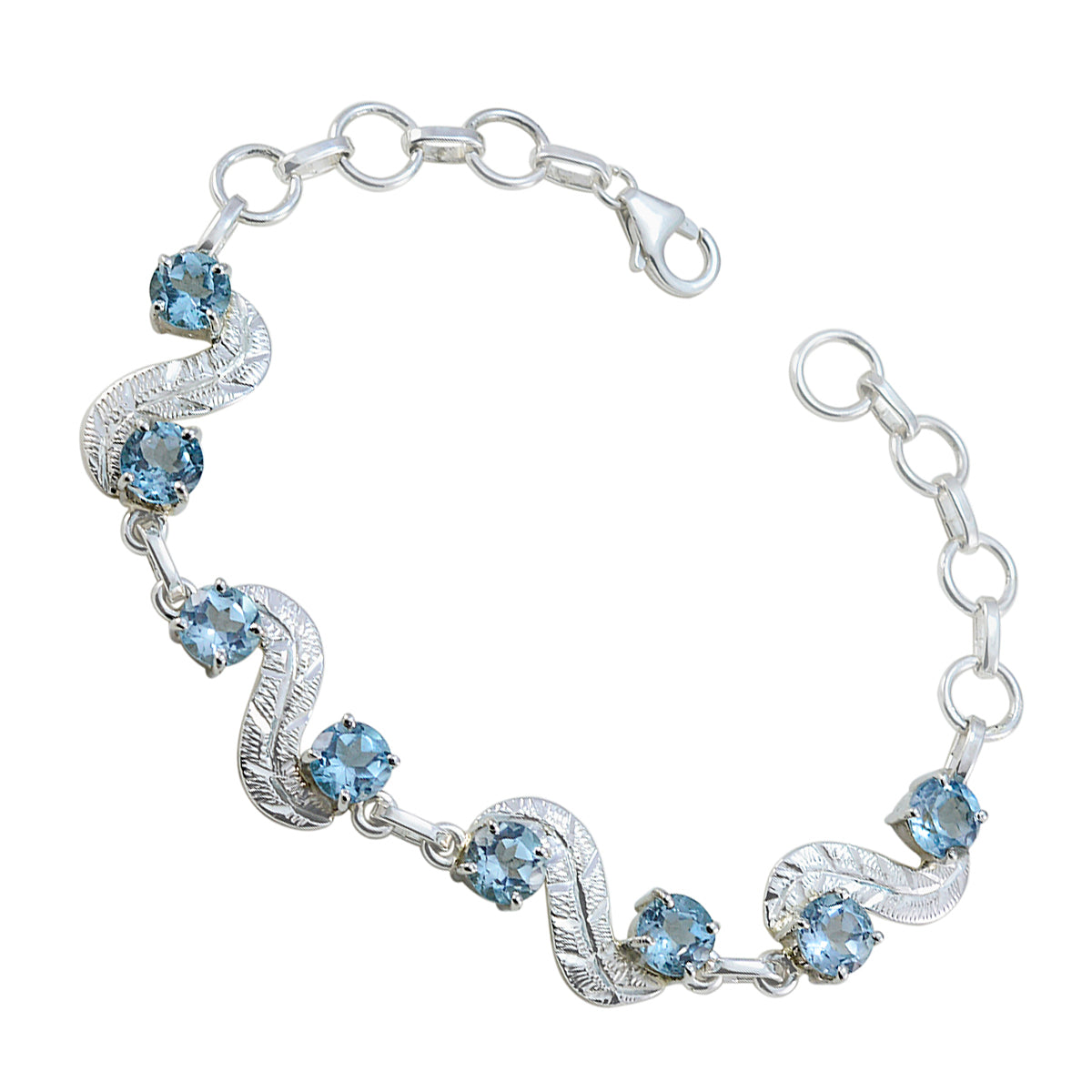 Blue Topaz Europe day Featherlight Blue Silver Links Bracelet