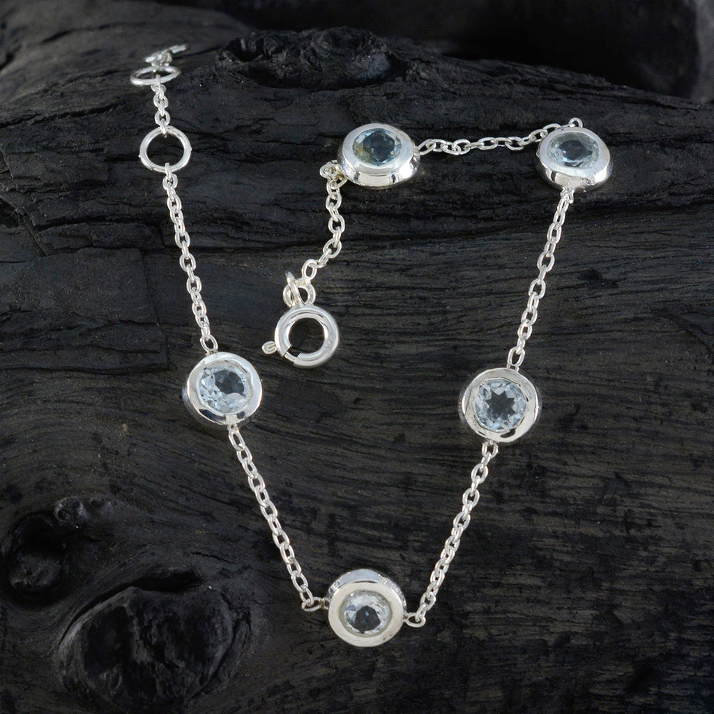 Blue Topaz Eurovision Song Contest Finale Minimalist Blue Sterling Silver Chain Bracelet
