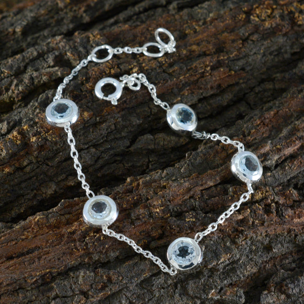 Blue Topaz Eurovision Song Contest Finale Minimalist Blue Sterling Silver Chain Bracelet