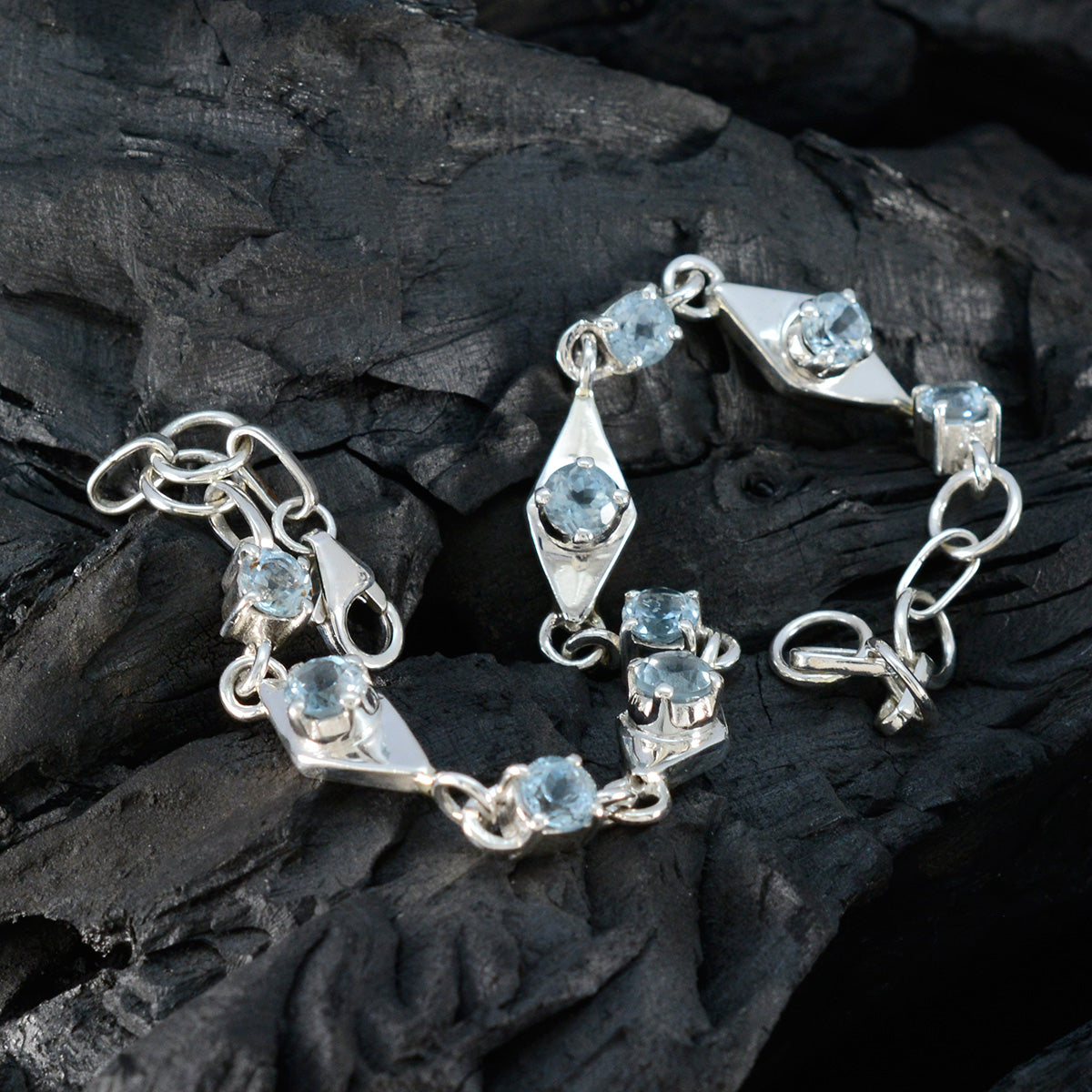 Blue Topaz Everyday Featherlight Blue 925 Silver Links Bracelet