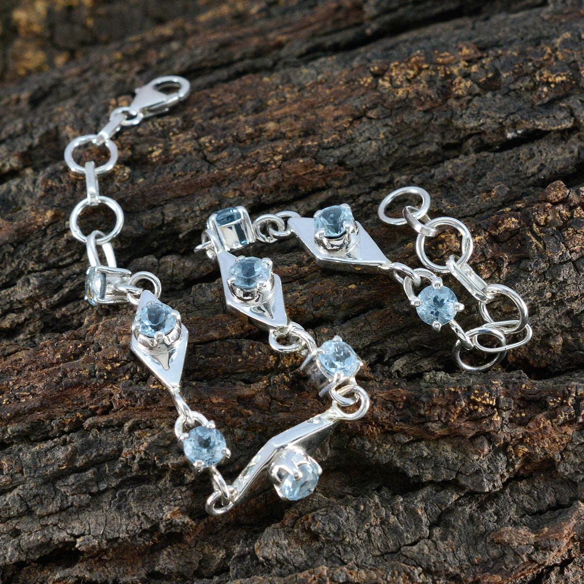 Blue Topaz Everyday Featherlight Blue 925 Silver Links Bracelet
