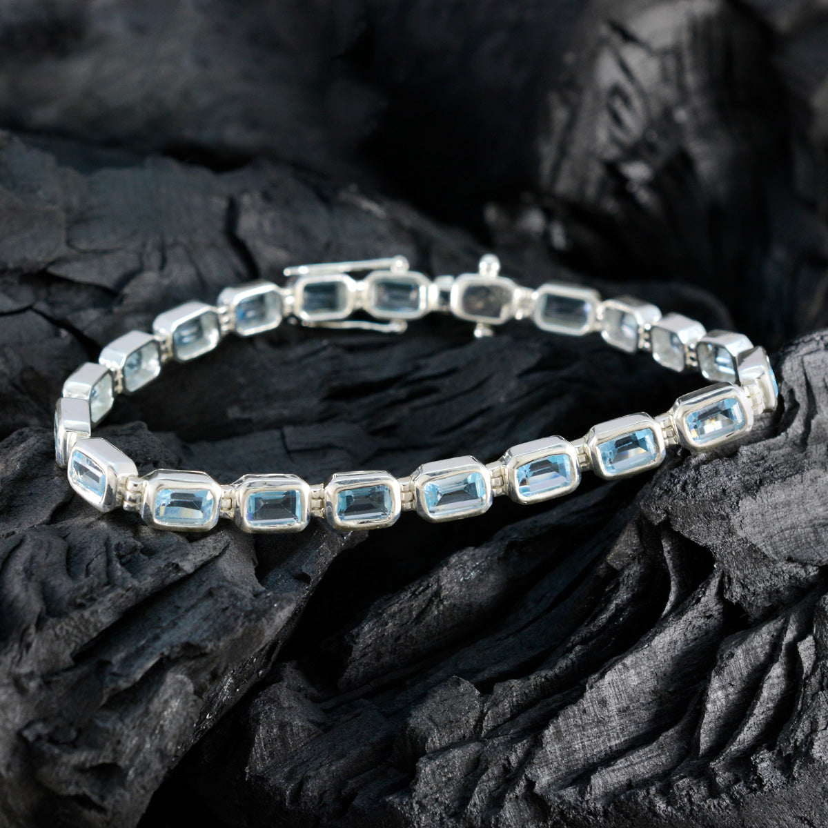 Blue Topaz Fake Friday Minimal Blue Silver Tennis Bracelet