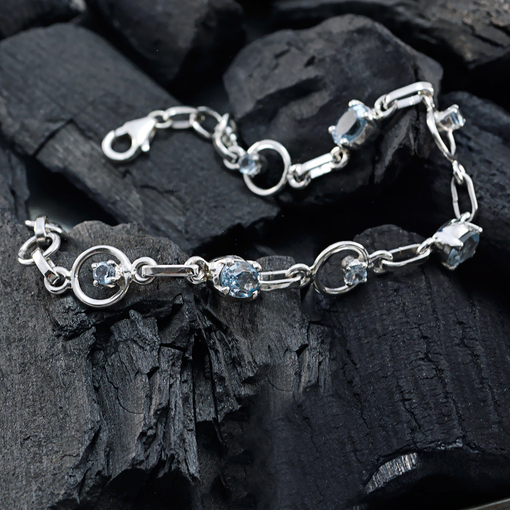 Blue Topaz Father’s Day Dainty Blue Silver Links Bracelet