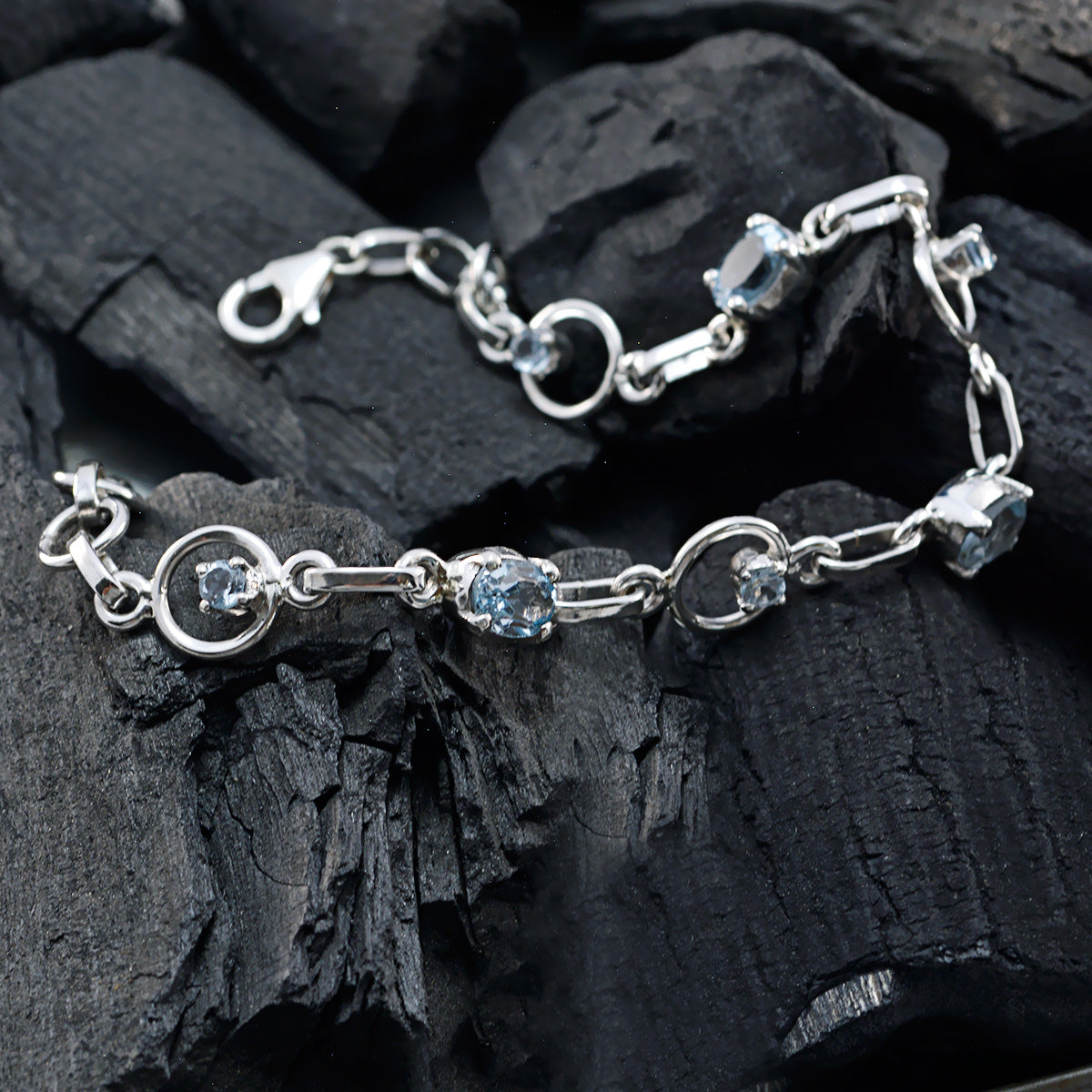 Blue Topaz Father’s Day Dainty Blue Silver Links Bracelet