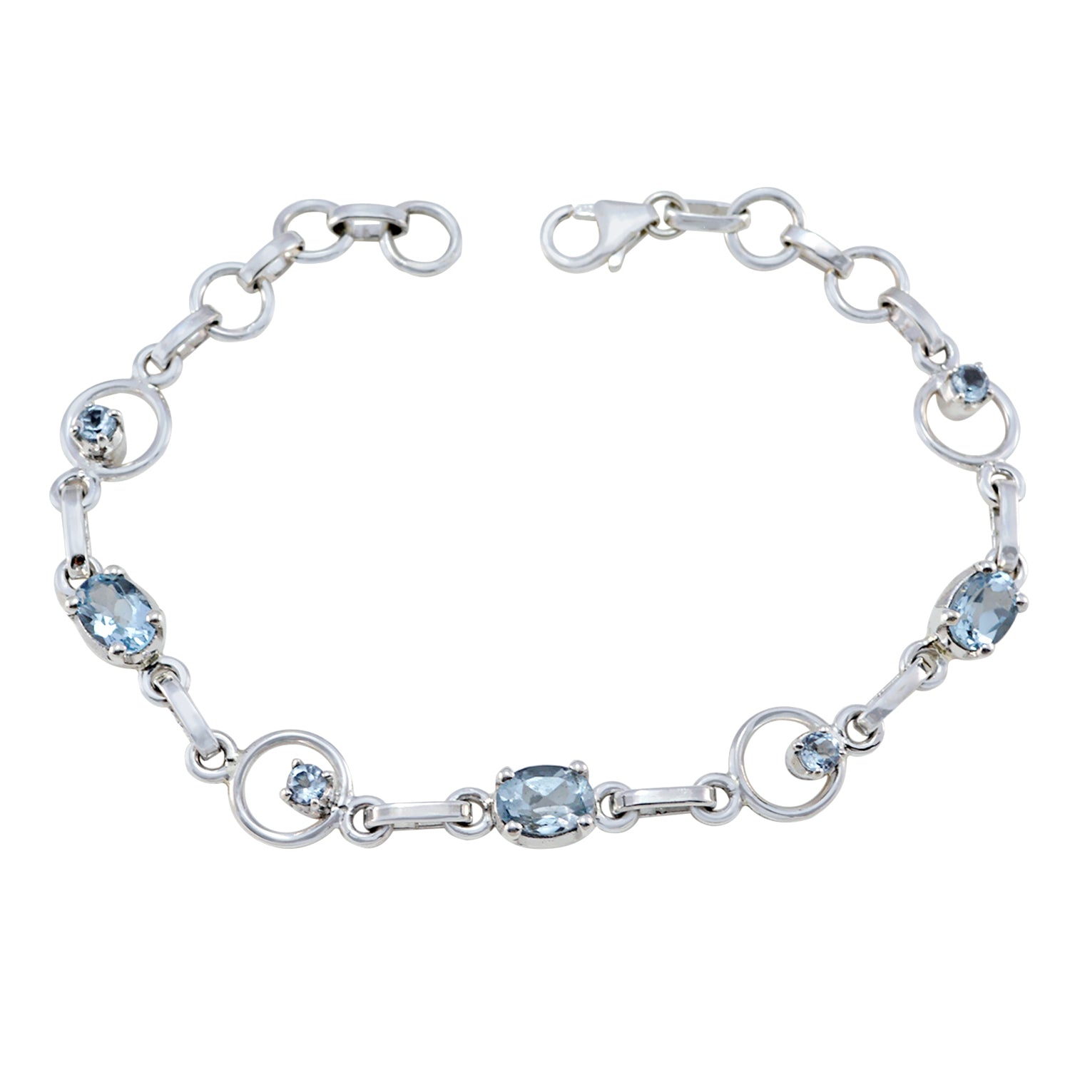 Blue Topaz Father’s Day Dainty Blue Silver Links Bracelet Hoofdafbeelding