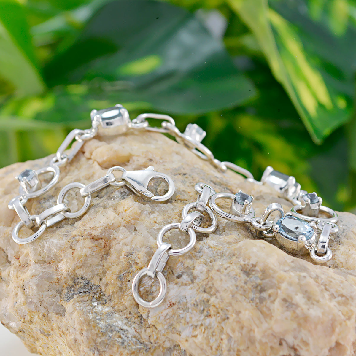 Blue Topaz Father’s Day Dainty Blue Silver Links Bracelet