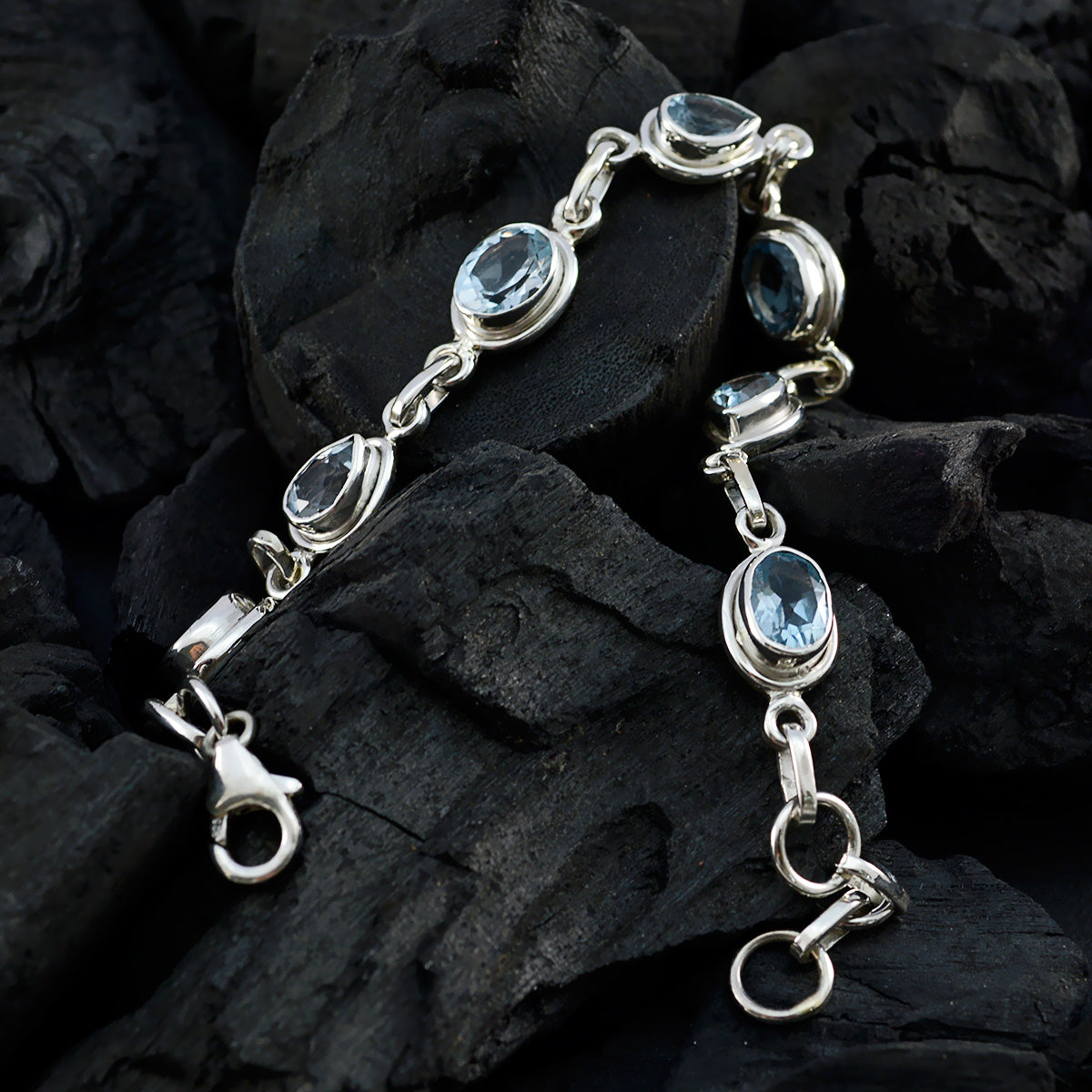 Blue Topaz Father's Day Featherlight Blue Sterling Silver Links Bracelet Secondary image