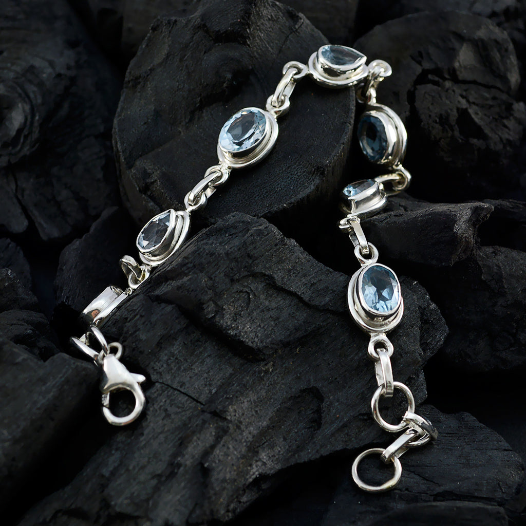 Blue Topaz Father's Day Featherlight Blue Sterling Silver Links Bracelet