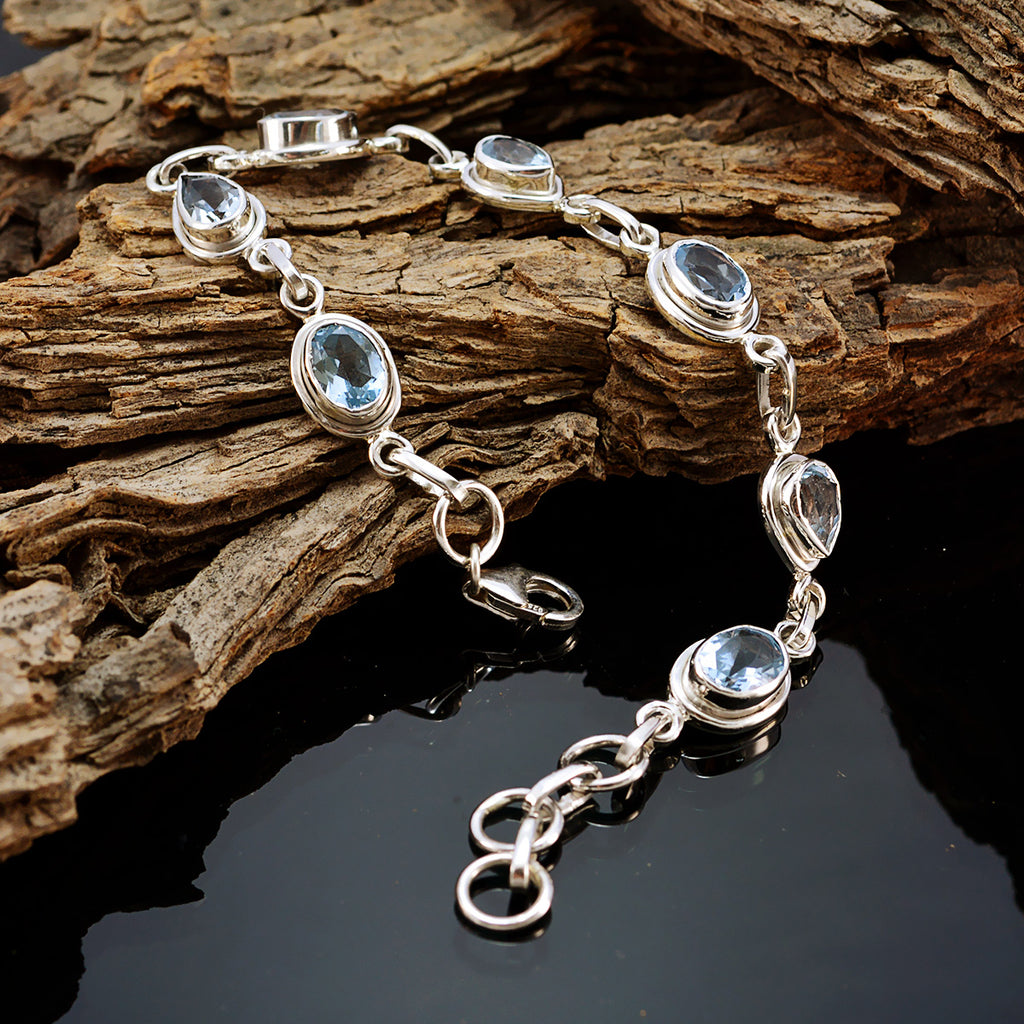 Blue Topaz Father's Day Featherlight Blue Sterling Silver Links Bracelet