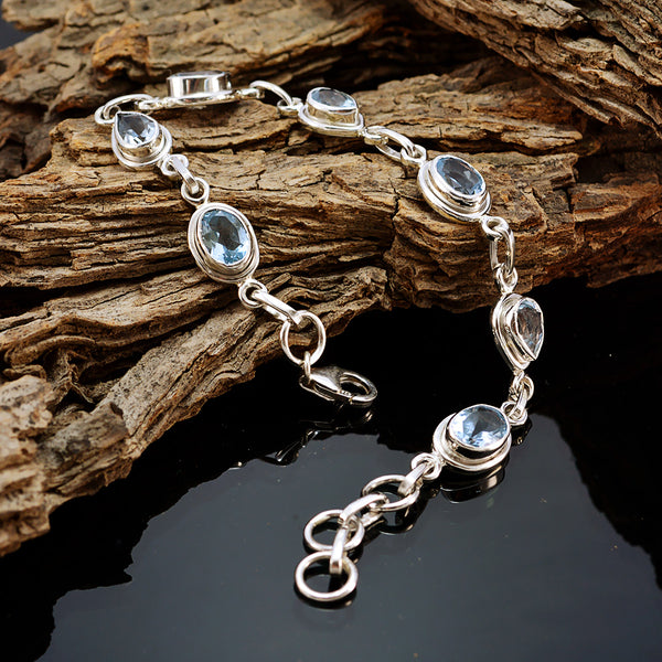 Blue Topaz Father's Day Featherlight Blue Sterling Silver Links Bracelet