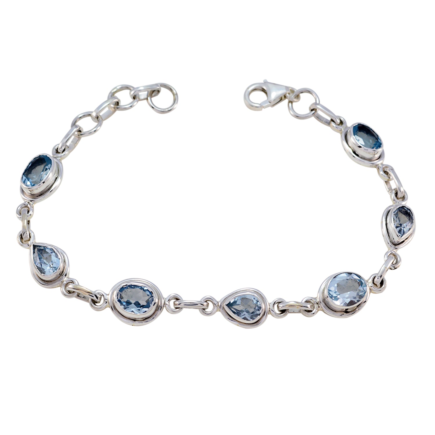 Blue Topaz Father's Day Featherlight Blue Sterling Silver Links Bracelet メイン画像