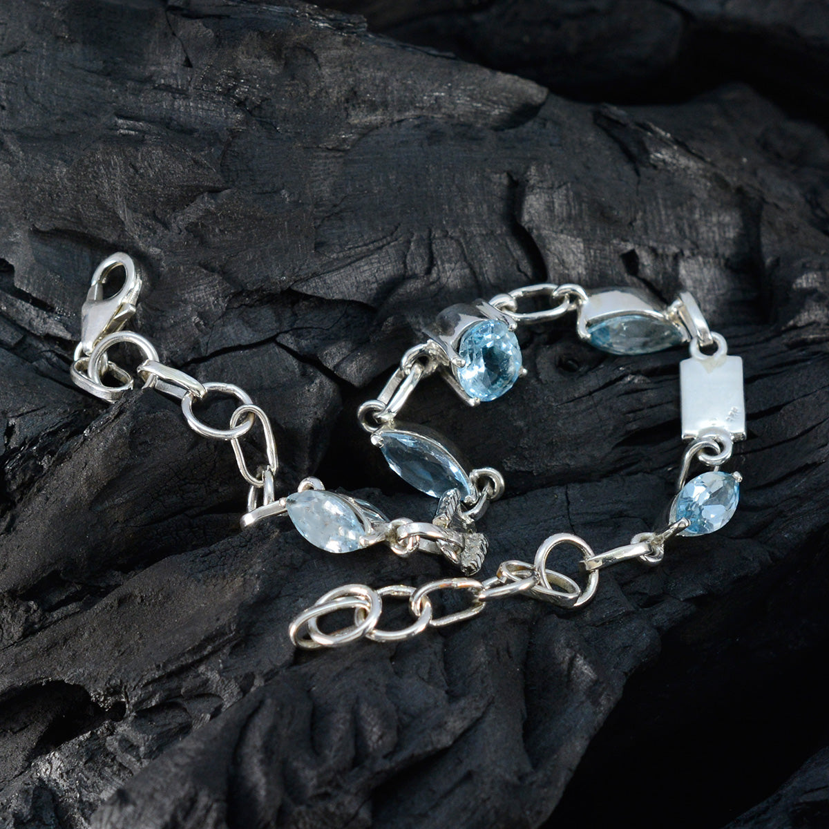 Blue Topaz Festive Whisper-thin Blue 925 Silver Links Bracelet