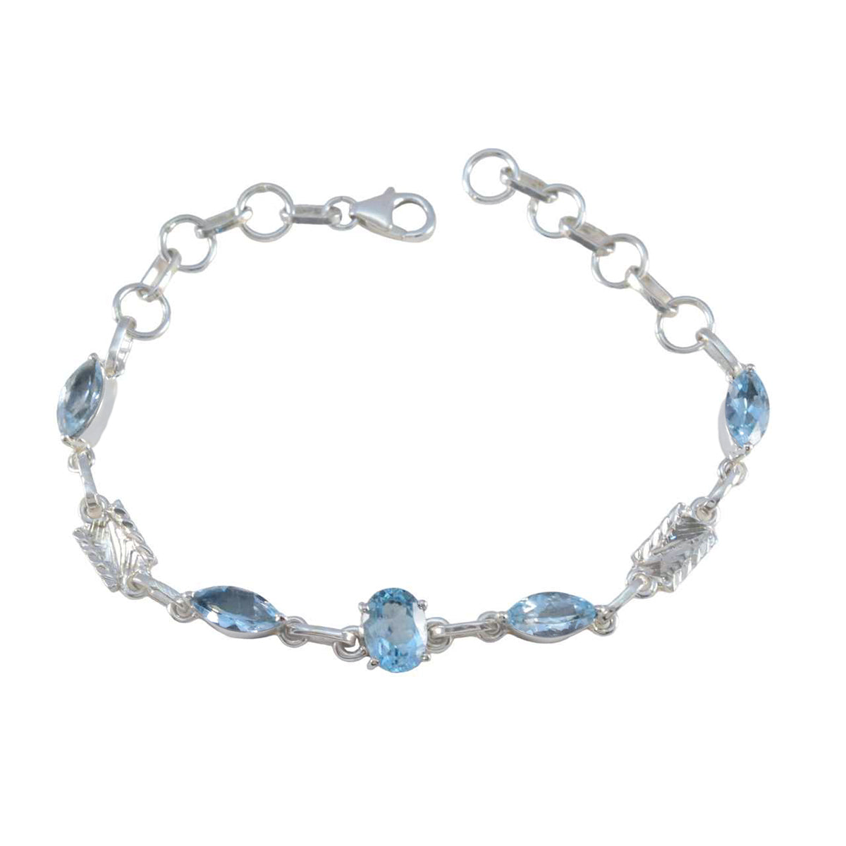 Blue Topaz Festive Whisper-thin Blue 925 Silver Links Bracelet