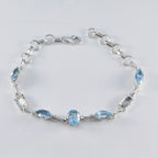 Blue Topaz Festive Whisper-thin Blue 925 Silver Links Bracelet