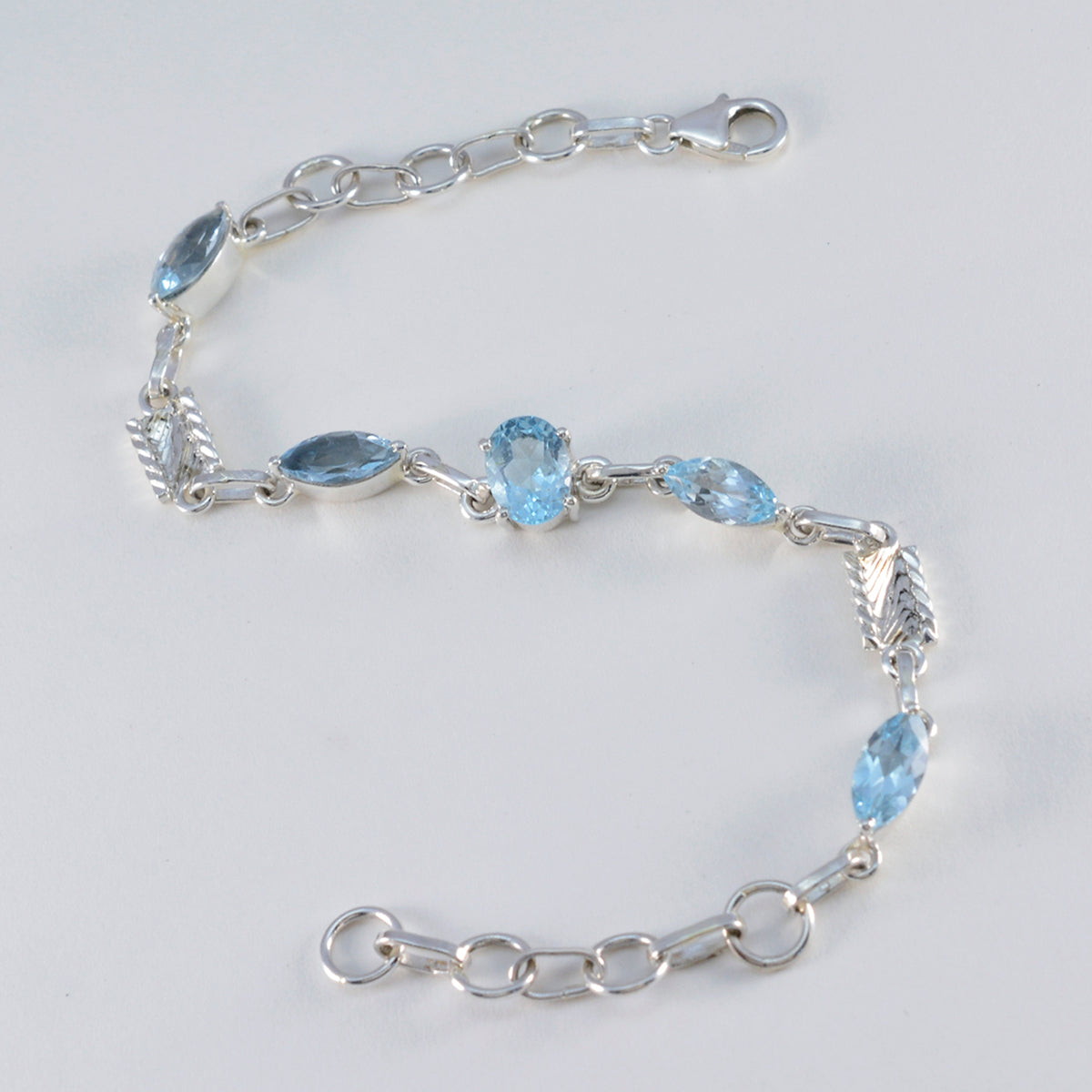 Blue Topaz Festive Whisper-thin Blue 925 Silver Links Bracelet