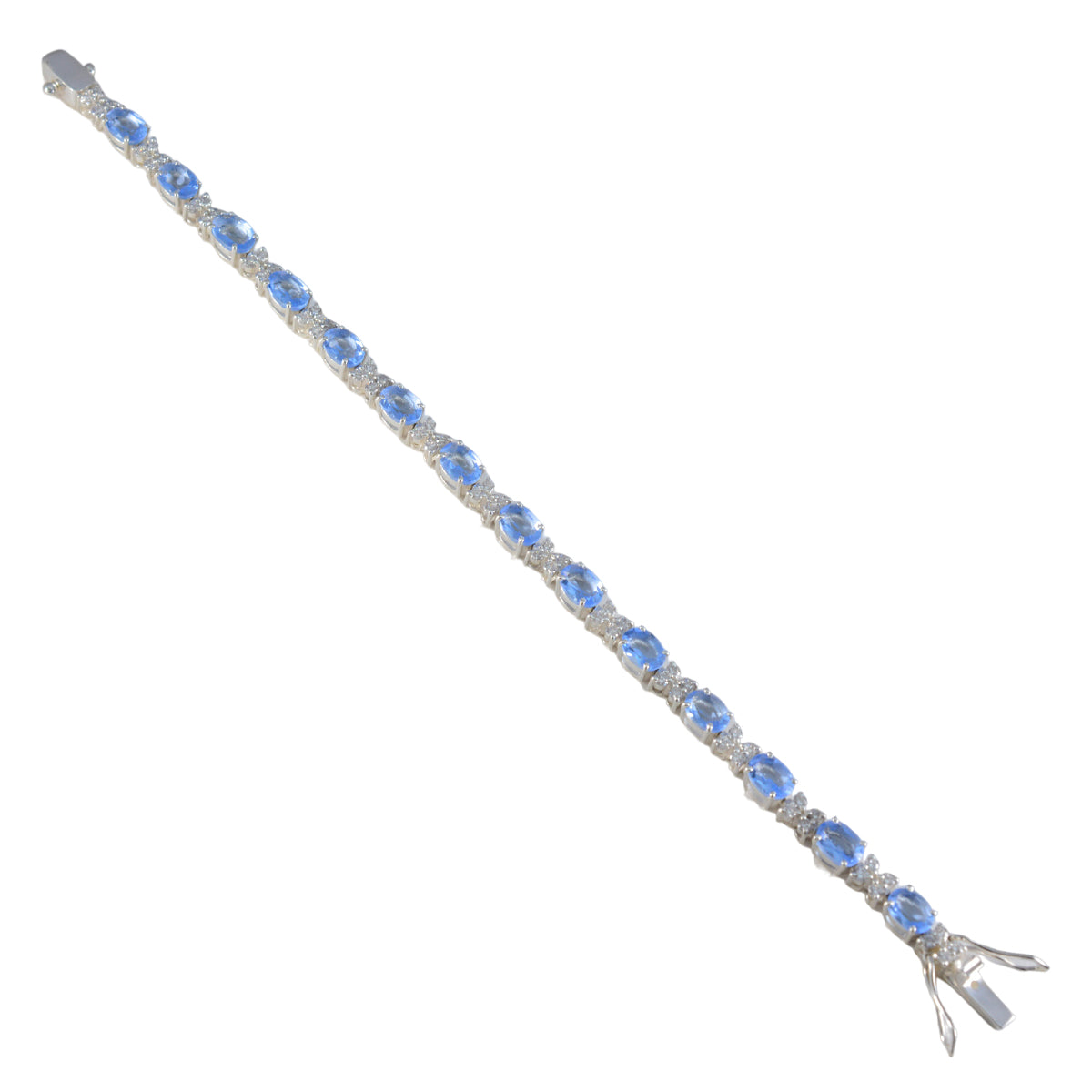 Blue Topaz First Day of Spring Minimal Blue Silver Tennis Bracelet メイン画像