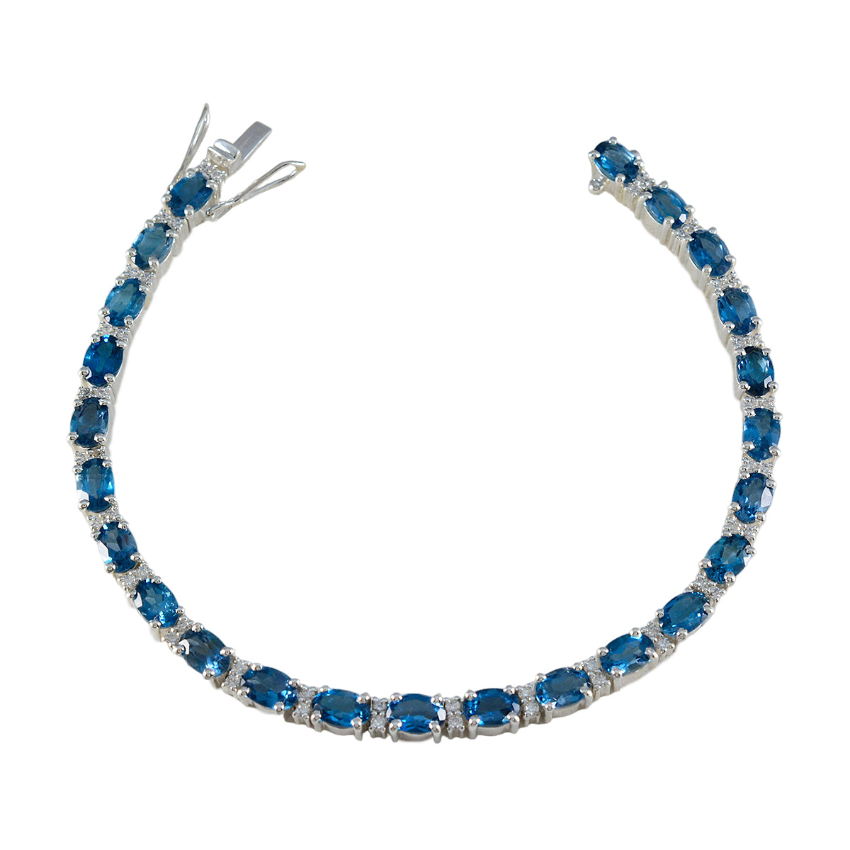 Blue Topaz First Day of Wimbledon Tiny Blue Sterling Silver Tennis Bracelet メイン画像