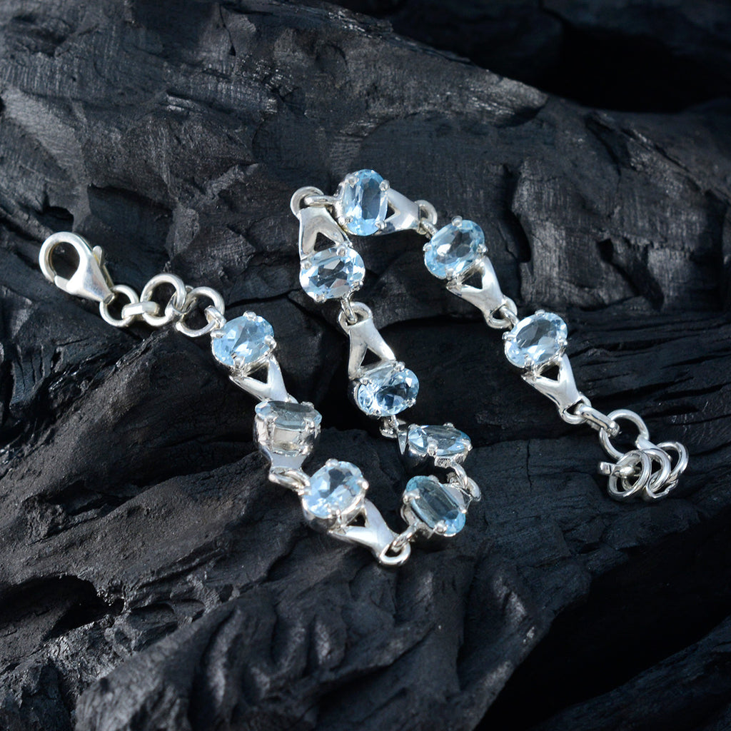 Blue Topaz Diwali Slim Blue Sterling Silver Links Bracelet