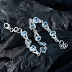 Pulsera fina de eslabones de plata de ley con topacio azul Diwali