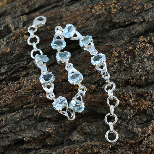 Blue Topaz Diwali Slim Blue Sterling Silver Links Bracelet