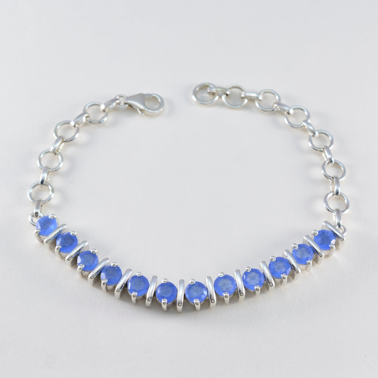 Bracciale tennis in argento 925 blu calcedonio fitness day minimal blu Immagine secondaria del prodotto