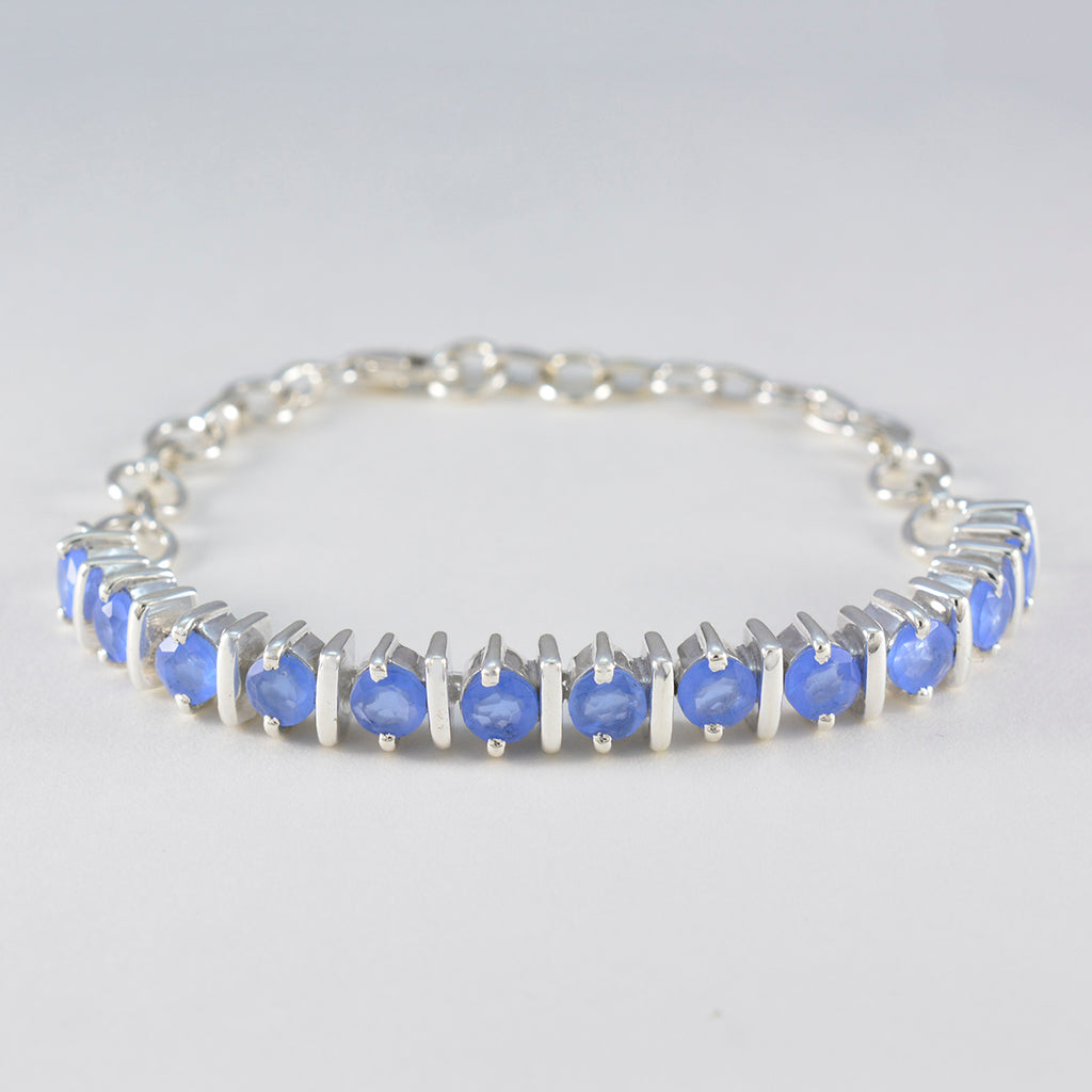 Blue Chalcedony Fitness Day Minimal Blue 925 Silver Tennis Bracelet
