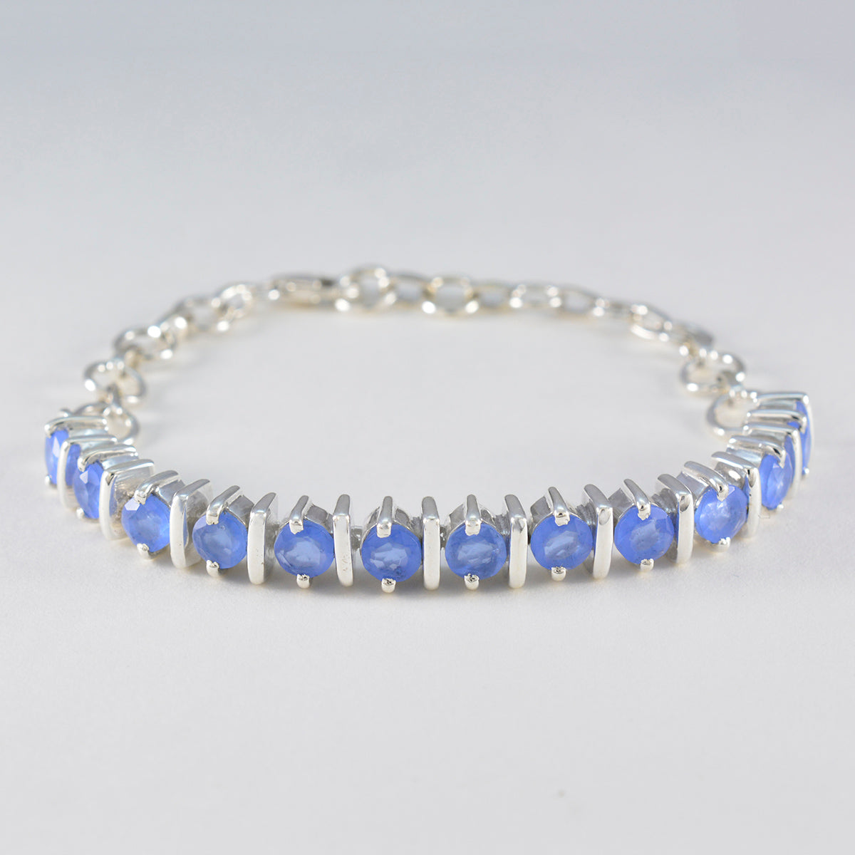 Blue Chalcedony Fitness Day Minimal Blue 925 Silver Tennis Bracelet