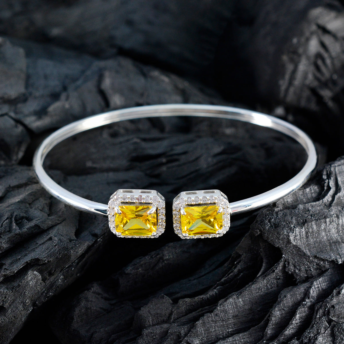 Citrine CZ Free Shipping Day Tiny Yellow Silver Bangle Bracelet