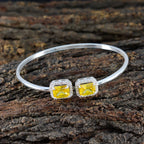 Citrine CZ Free Shipping Day Tiny Yellow Silver Bangle Bracelet