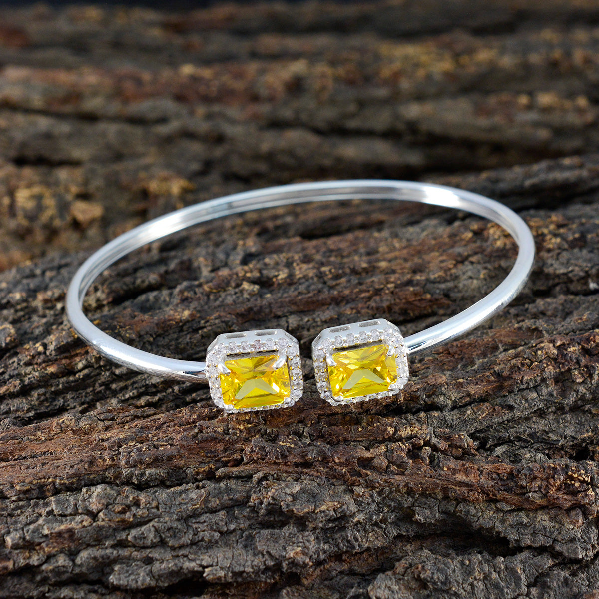Citrine CZ Free Shipping Day Tiny Yellow Silver Bangle Bracelet