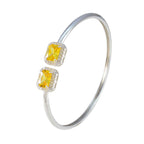 Citrine CZ Free Shipping Day Tiny Yellow Silver Bangle Bracelet
