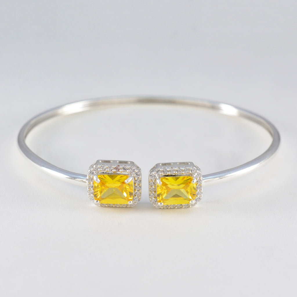 Citrine CZ Free Shipping Day Tiny Yellow Silver Bangle Bracelet