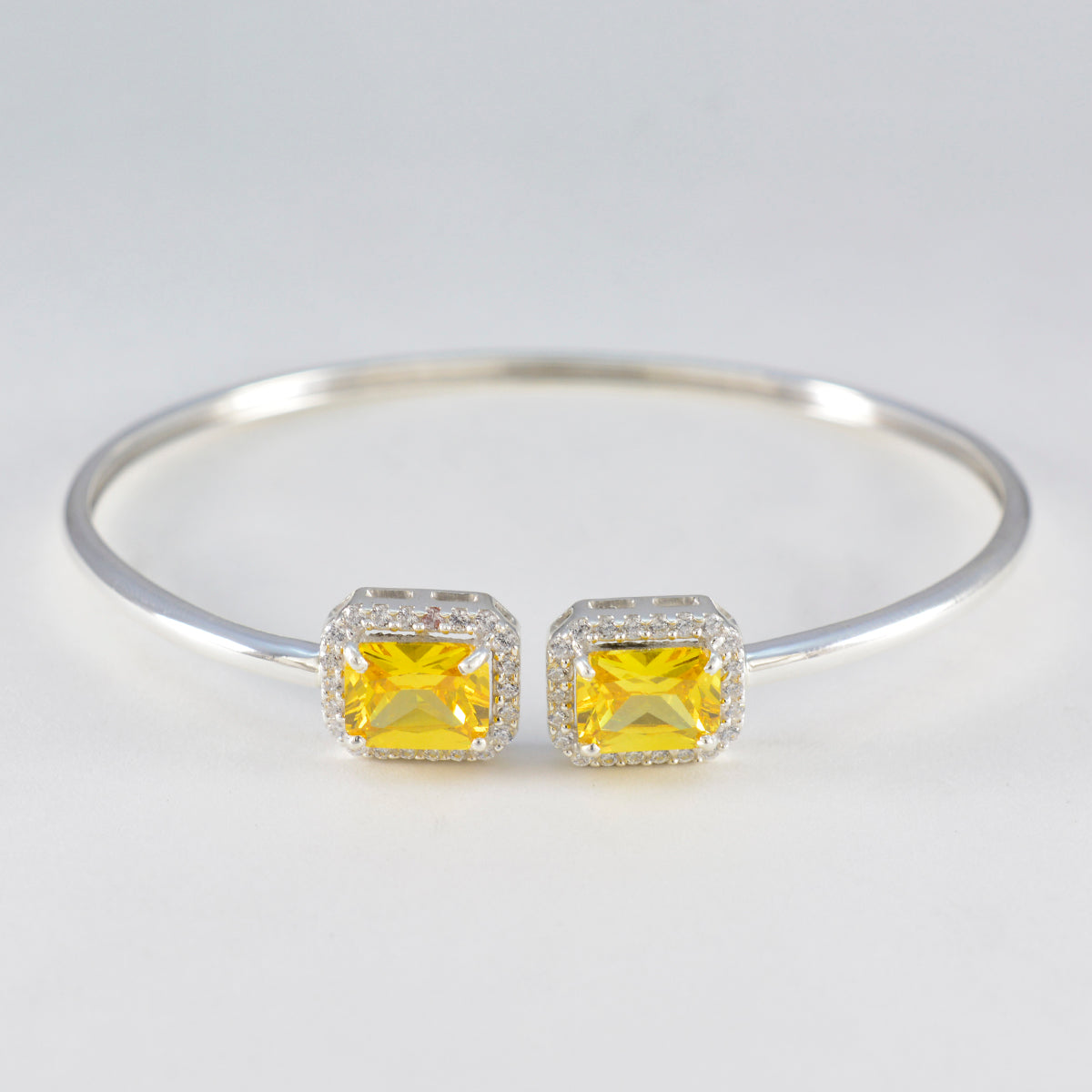 Citrine CZ Free Shipping Day Tiny Yellow Silver Bangle Bracelet