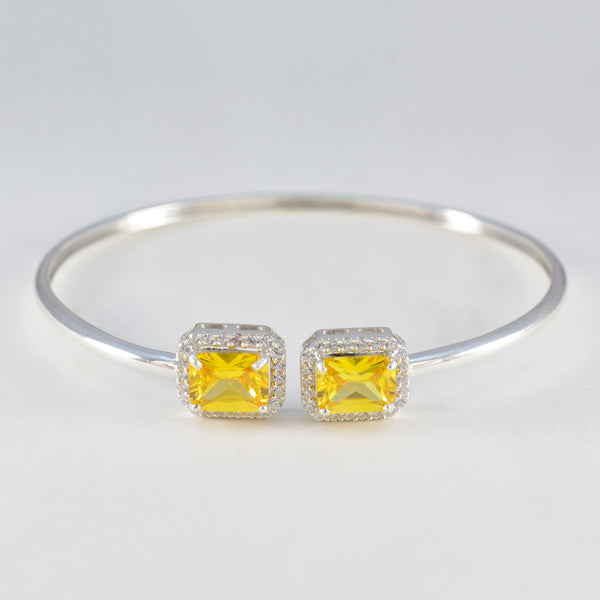 Citrine CZ Free Shipping Day Tiny Yellow Silver Bangle Bracelet