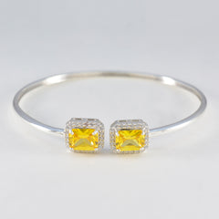 Citrine CZ Free Shipping Day Tiny Yellow Silver Bangle Bracelet