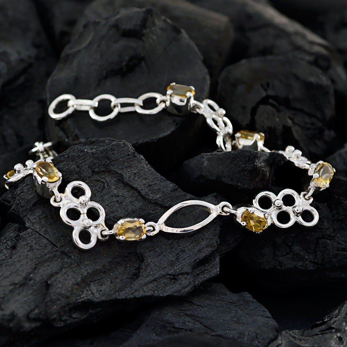 Citrine Gift Slim Yellow 925 Silver Links Bracelet