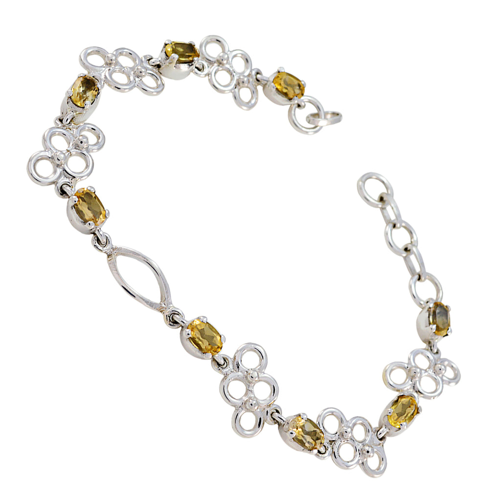 Citrine Gift Slim Yellow 925 Silver Links Bracelet