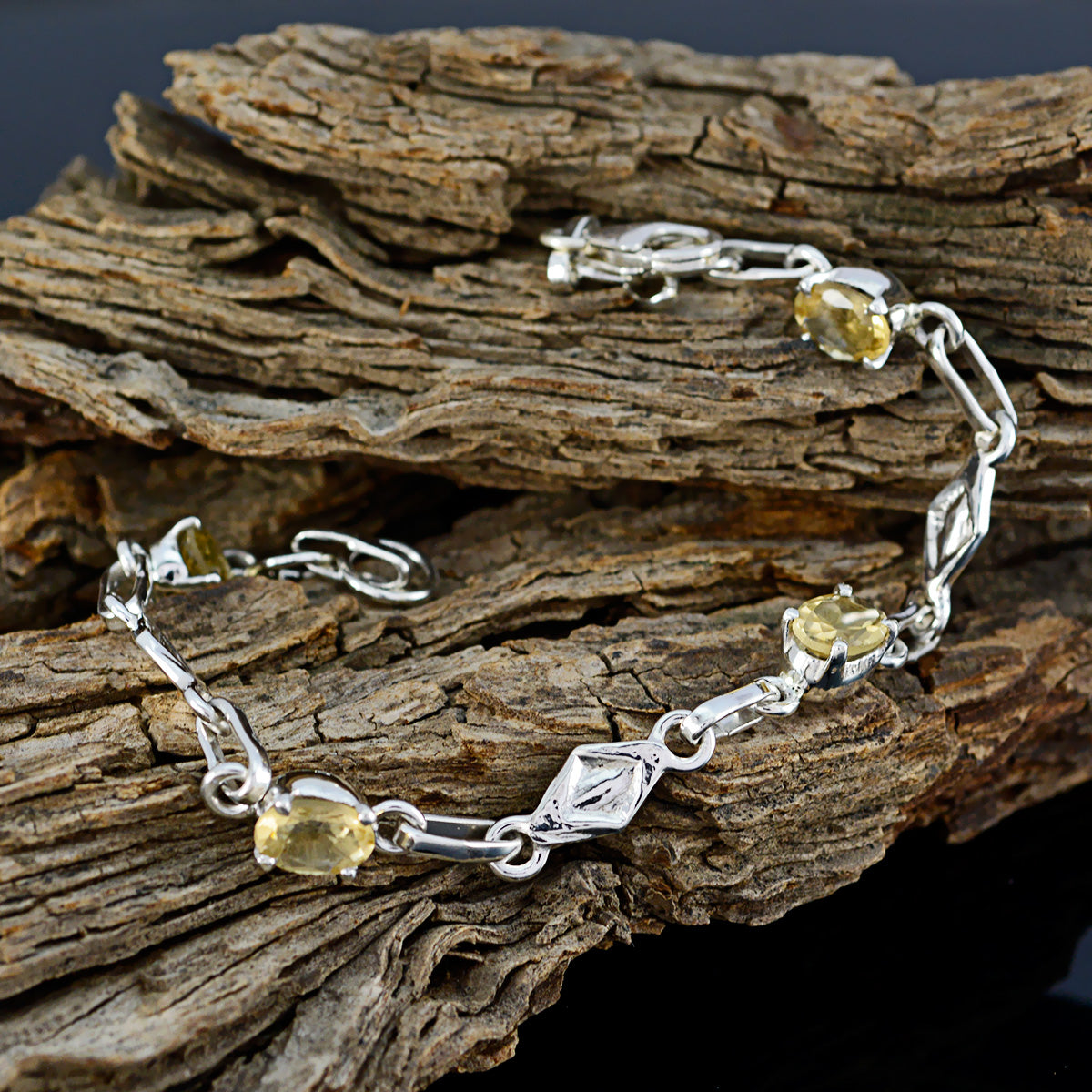 Citrine gift for Friend Delicate Yellow Silver Links Bracelet