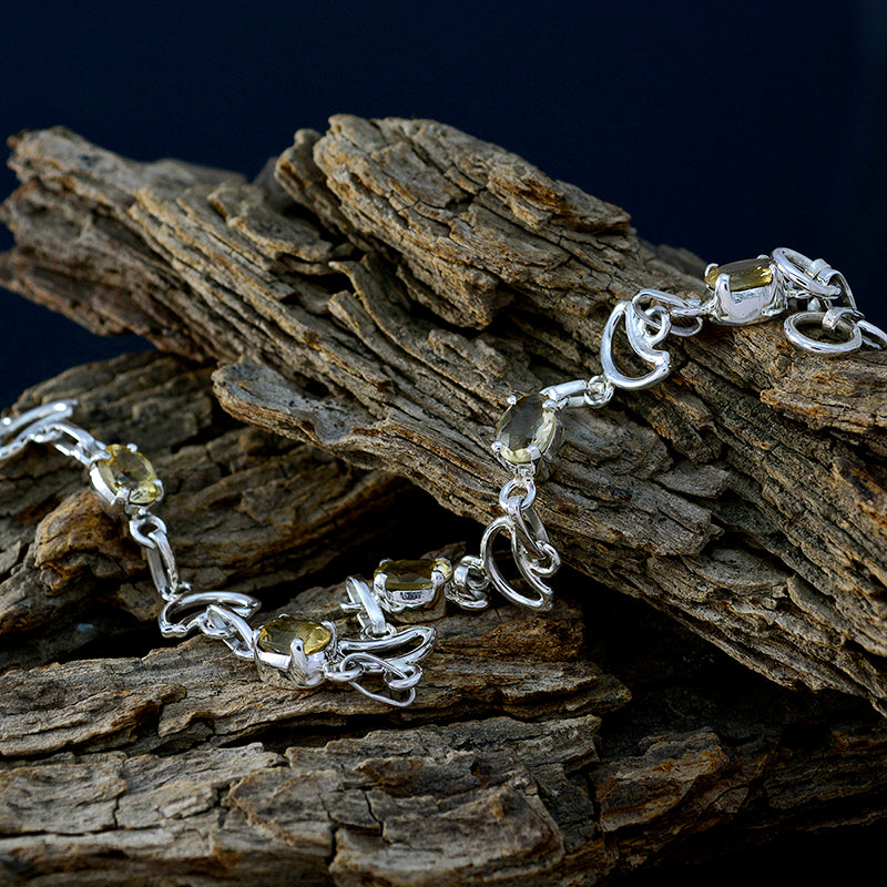 Citrine gift for girlfriend Delicate Yellow Sterling Silver Links Bracelet