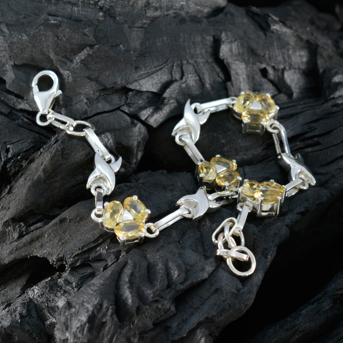 Citrine gift for Sister Mid-weight Yellow Silver Links Bracelet