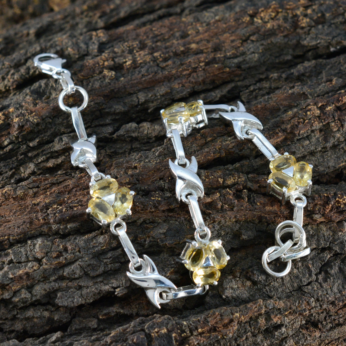 Citrine gift for Sister Mid-weight Yellow Silver Links Bracelet