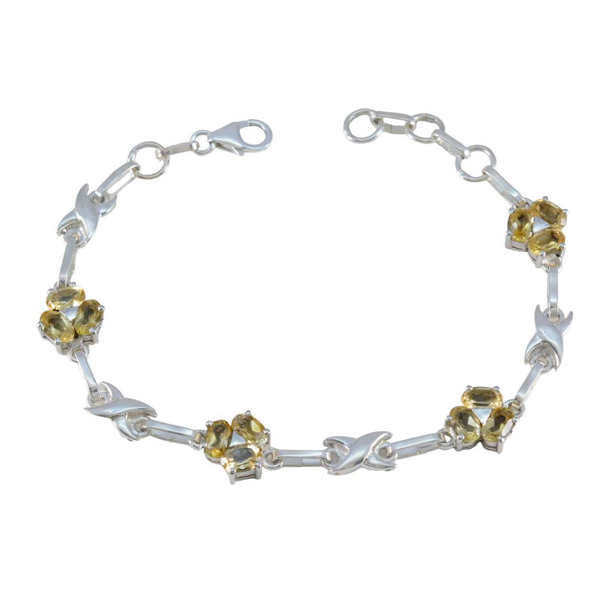 Citrine gift for Sister Mid-weight Yellow Silver Links Bracelet