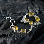 Citrine Gift for Wife Slim Yellow Sterling Silver Links Bracelet
