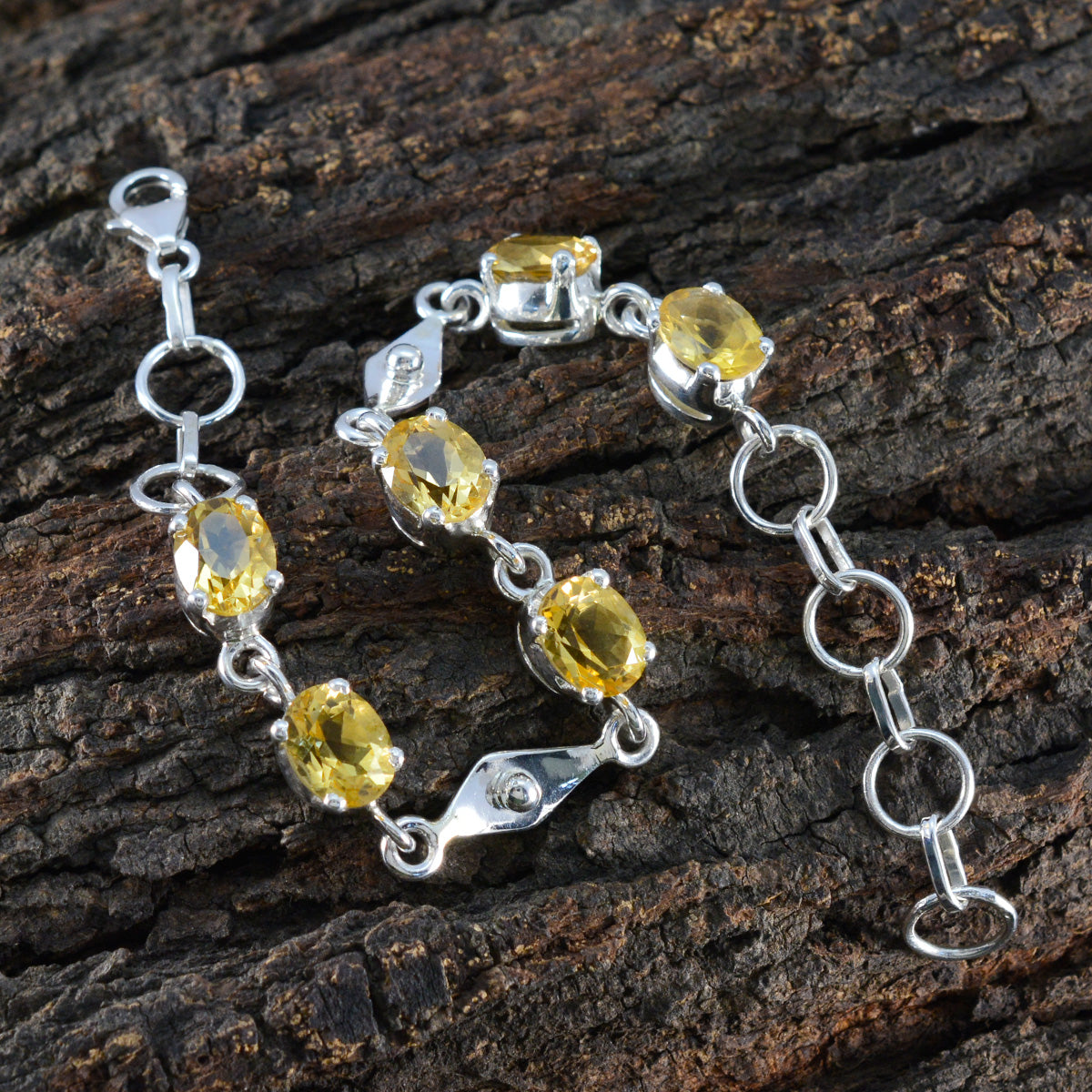 Citrine Gift for Wife Slim Yellow Sterling Silver Links Bracelet