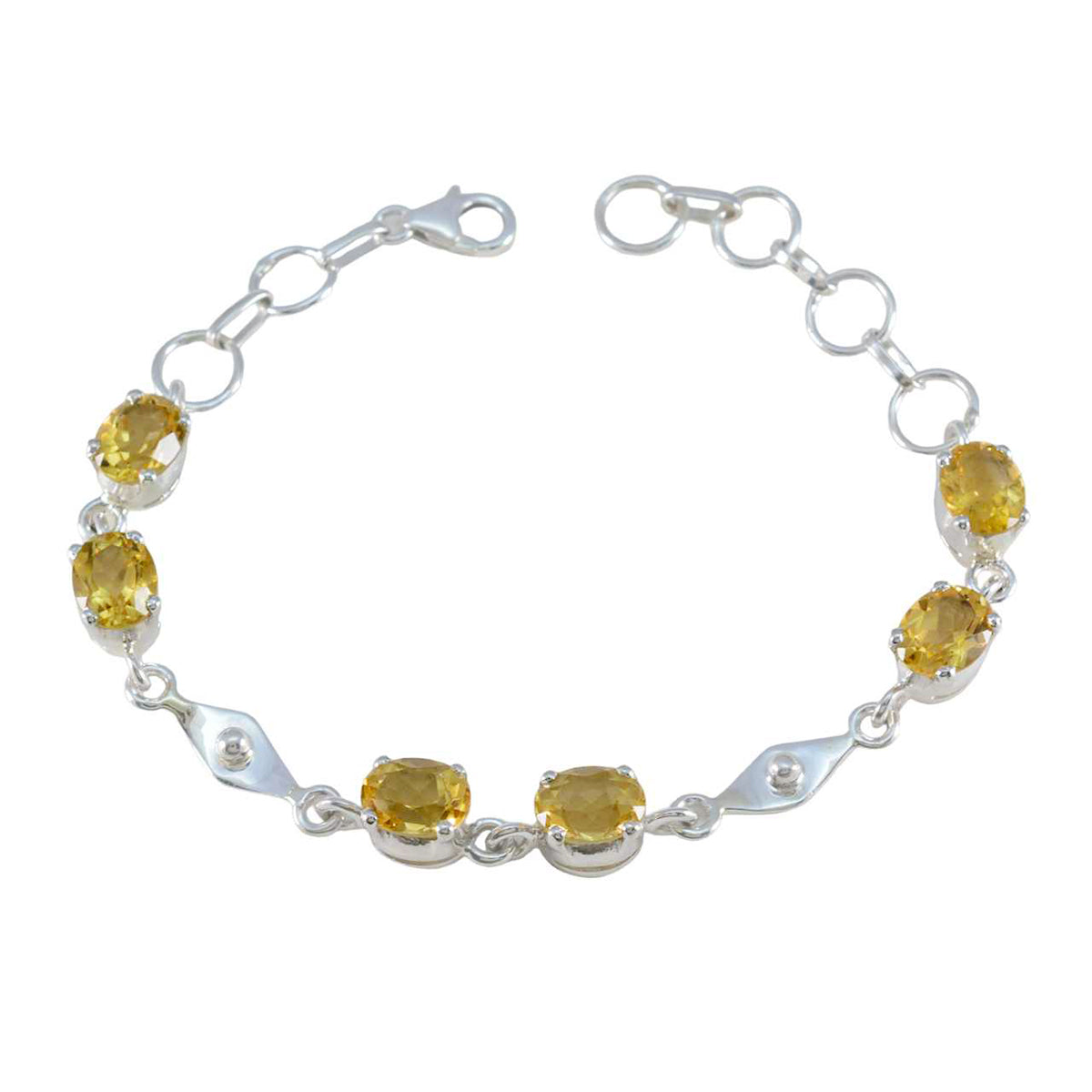 Citrine Gift for Wife Slim Yellow Sterling Silver Links Bracelet メイン画像