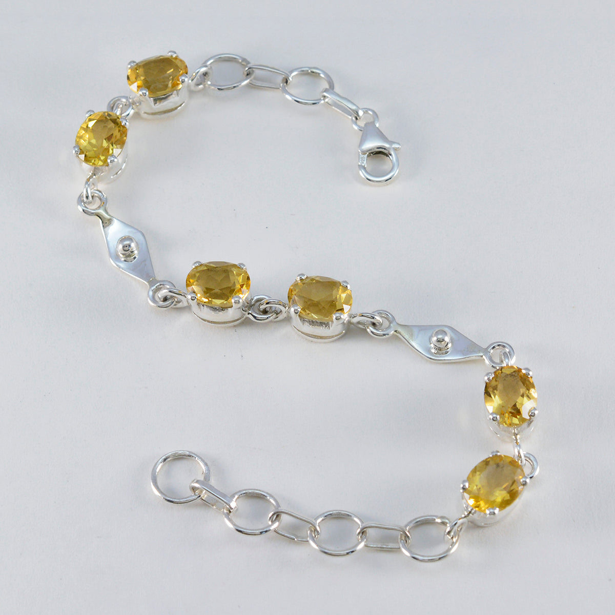 Citrine Gift for Wife Slim Yellow Sterling Silver Links Bracelet