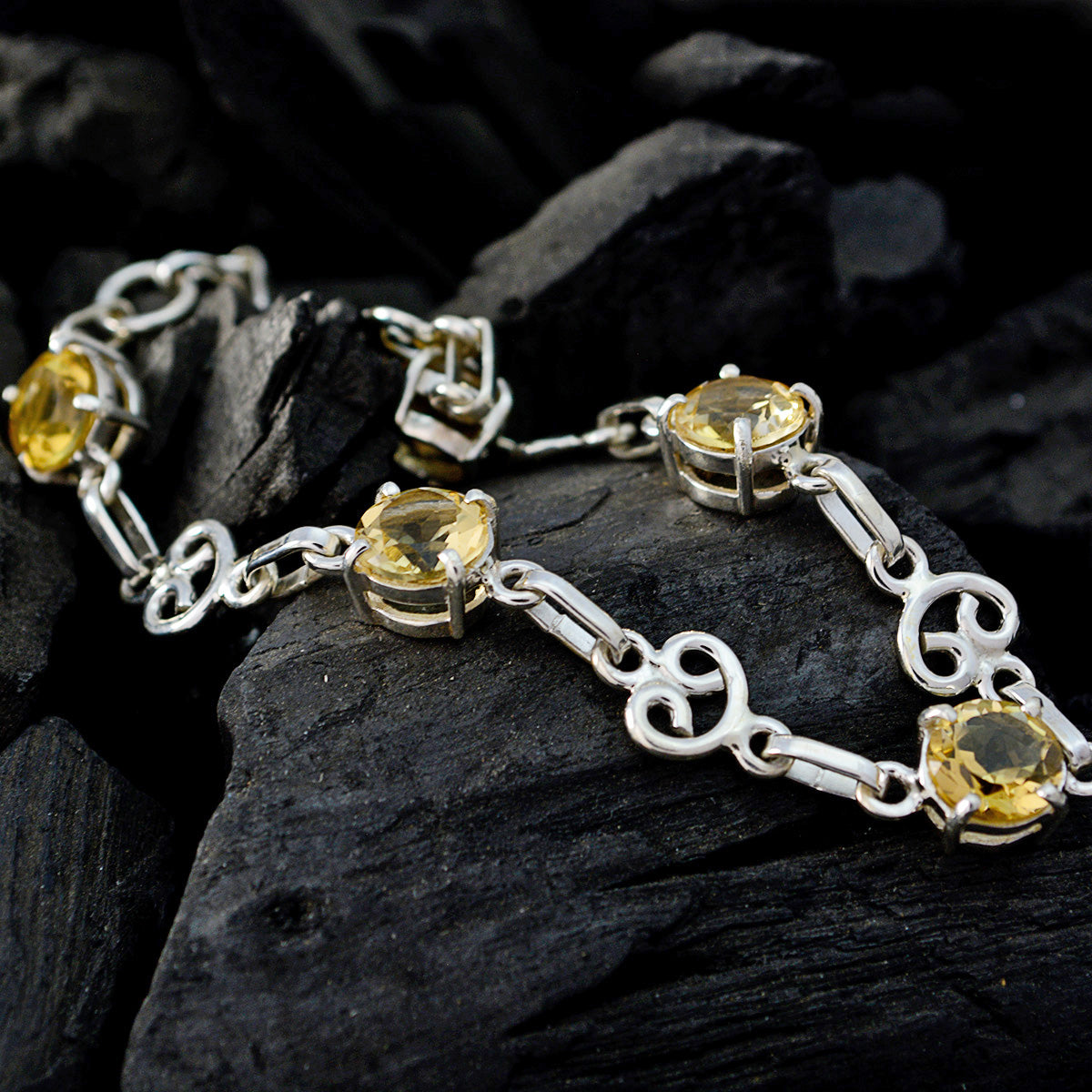 Citrine Ginuary Dainty Yellow 92.5 Silver Links Bracelet