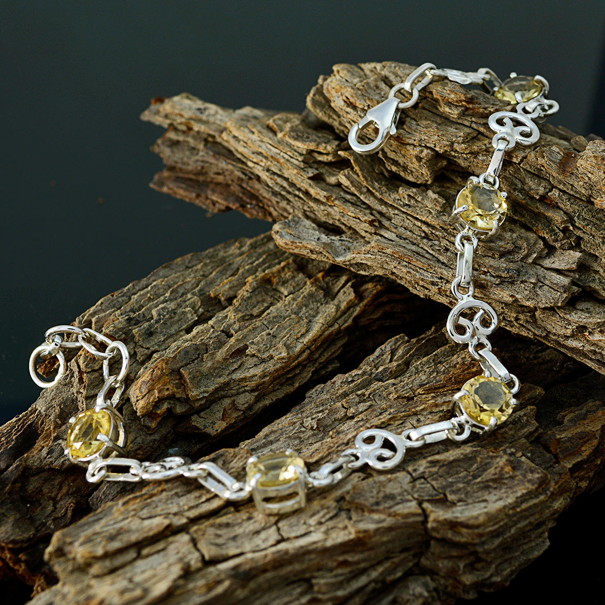 Citrine Ginuary Dainty Yellow 92.5 Silver Links Bracelet