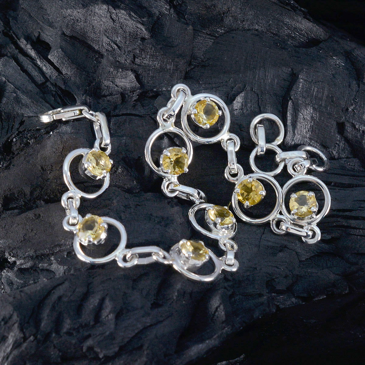 Citrine Glam Whisper-thin Yellow Sterling Silver Links Bracelet